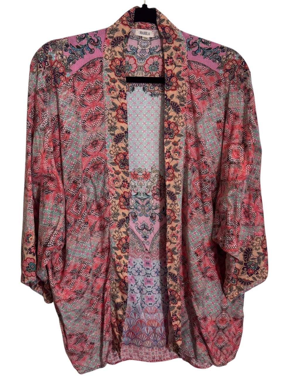 Mahila Anthro One Size Floral Print Kimono Top Boho Western Modal Open Front